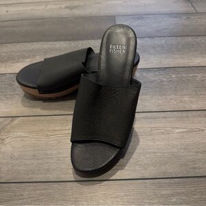 Eileen Fisher Black Leather Clog Mules size 7.5